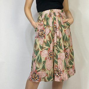 Vintage 80s TROPICAL Print High Waist Circle Skirt! XS to Small